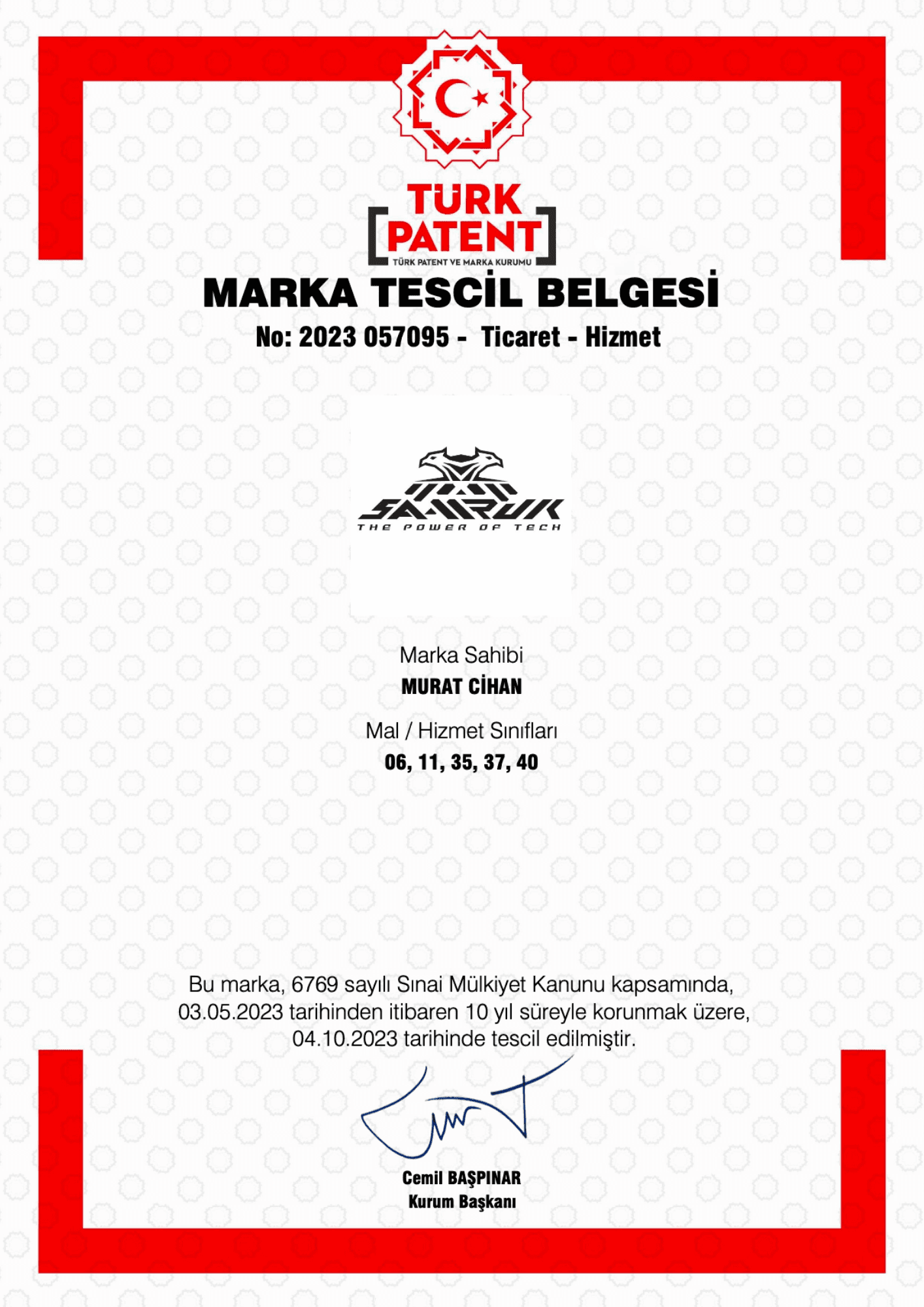 Samruk Marka Tescil Belgesi